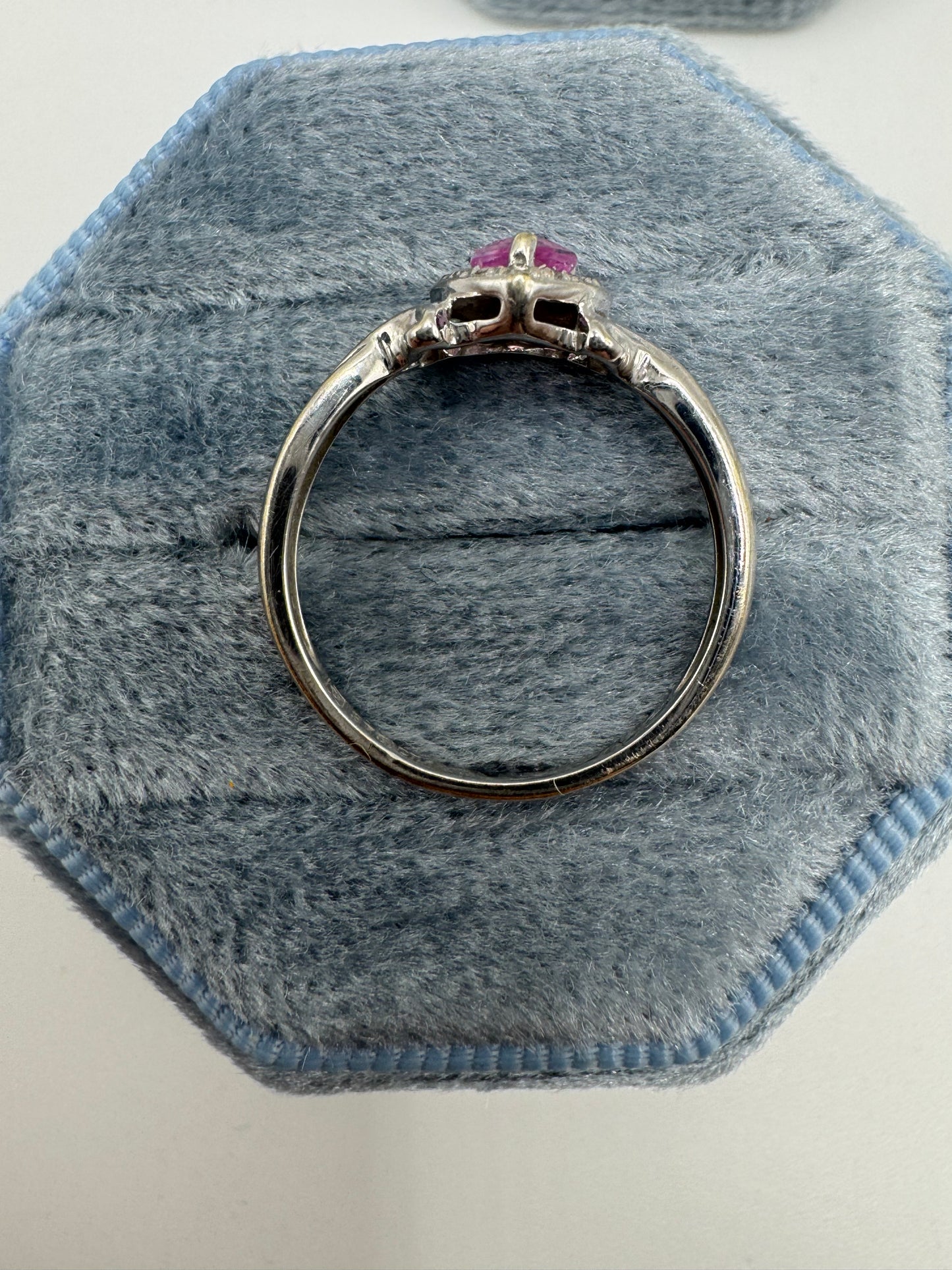 9ct white gold pink sapphire and diamond heart ring