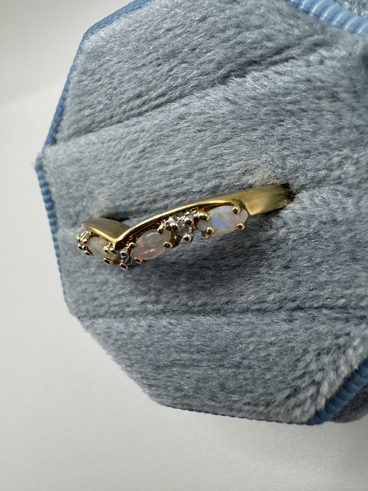 9ct gold opal and diamond wishbone ring