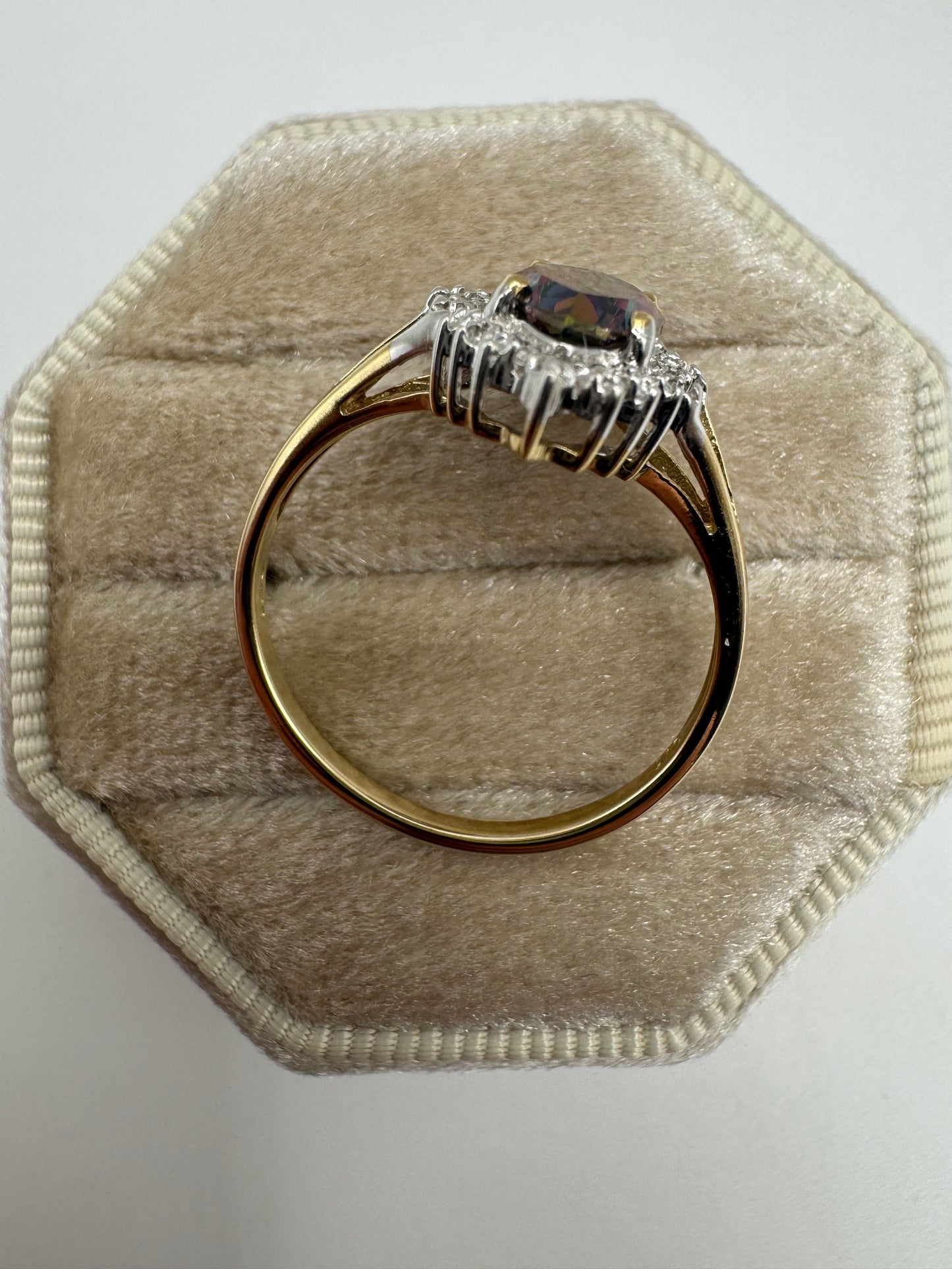 9ct gold mystic topaz and diamond ring