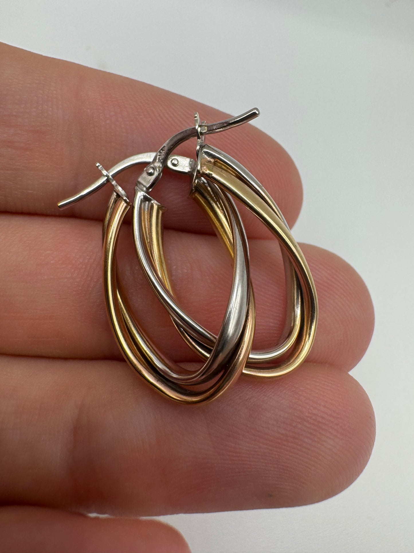 9ct two-tone gold creole earrings