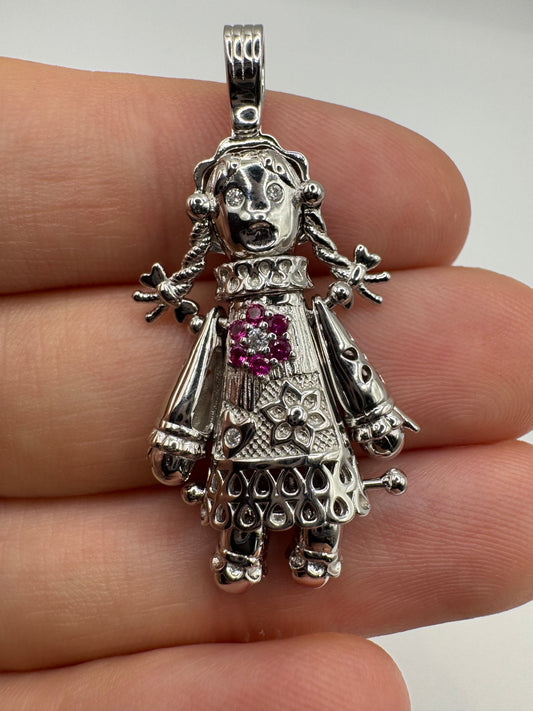 Silver articulated ragdoll pendant