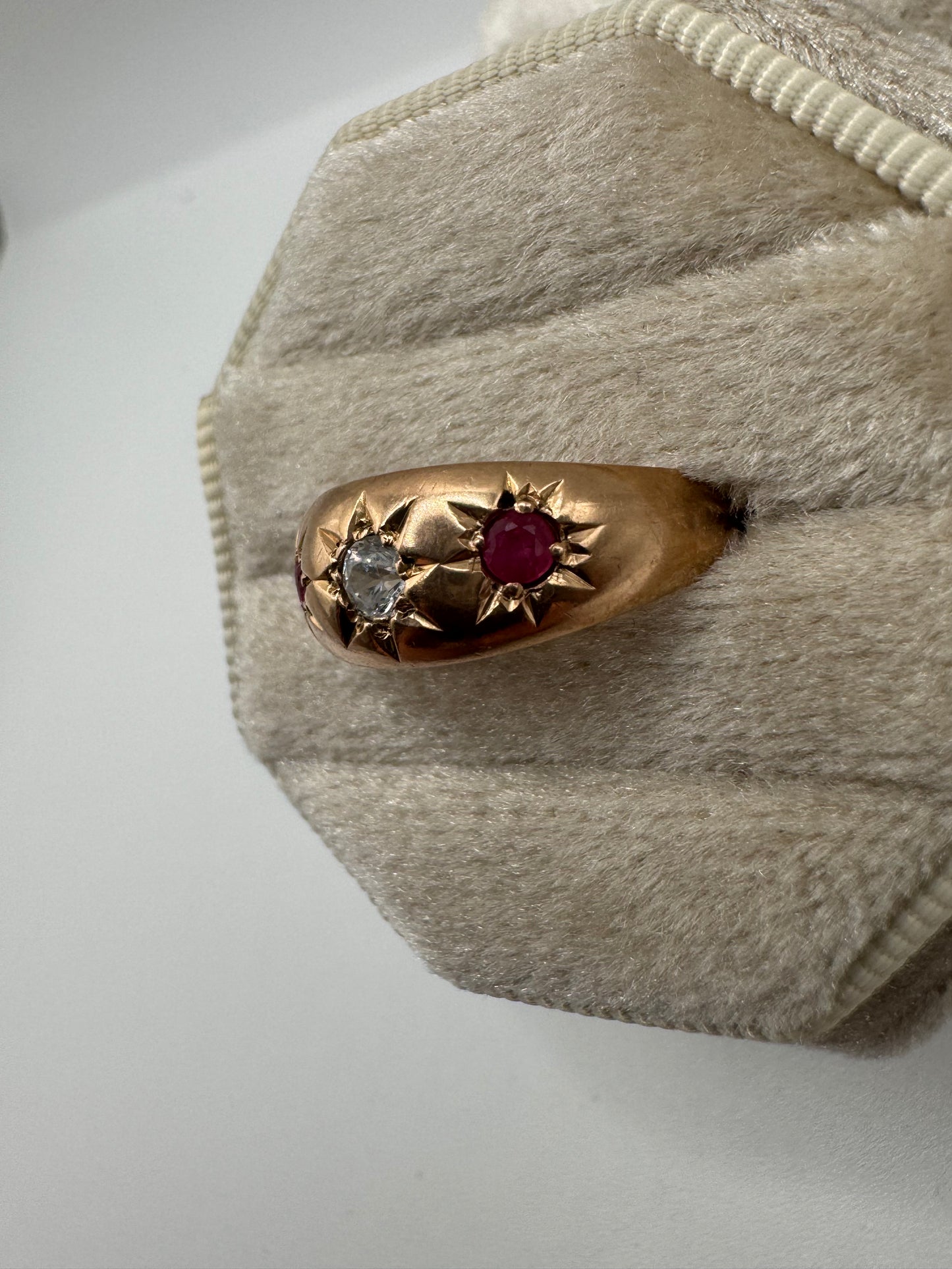 9ct rose gold ruby and paste gypsy ring