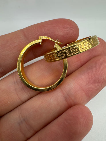 9ct gold Greek key creole earrings