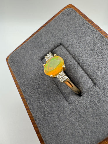 9ct gold opal and zircon ring