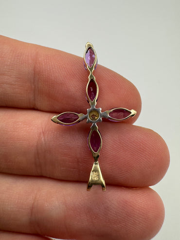 9ct gold amethyst and diamond cross pendant