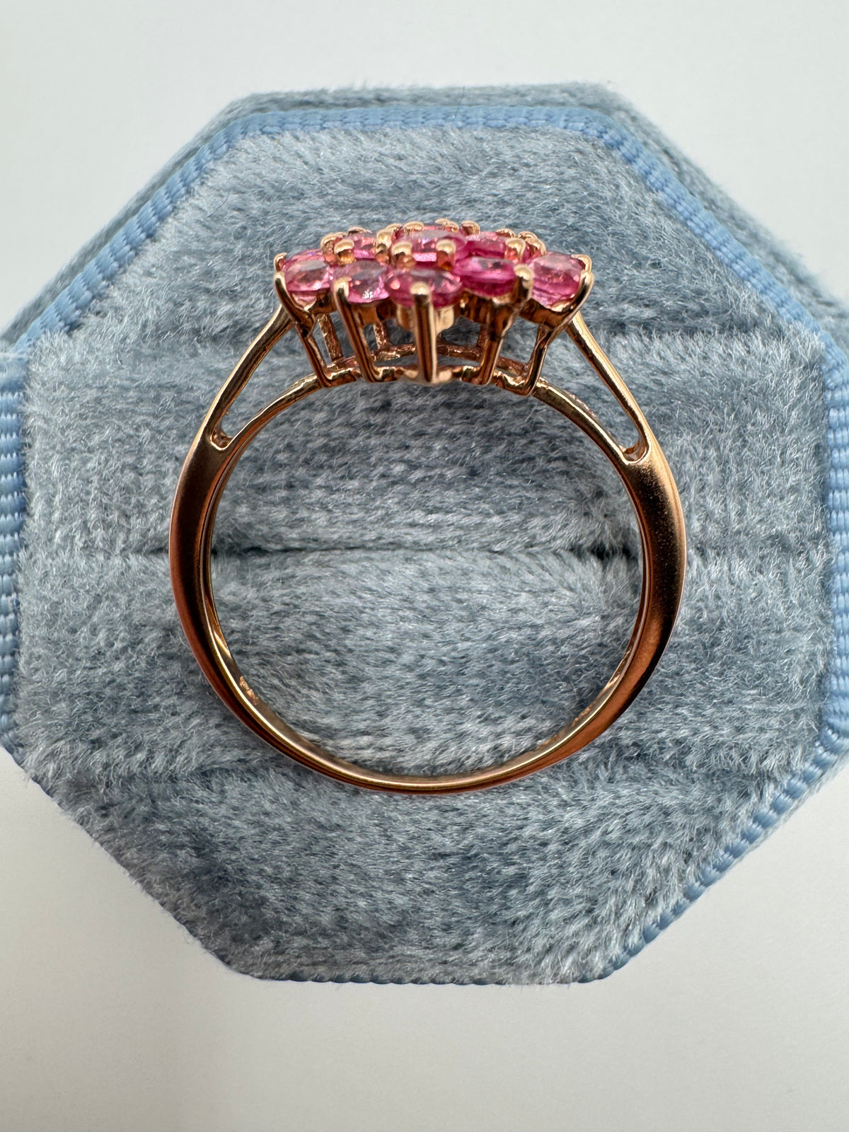 9ct rose gold pink topaz cluster ring