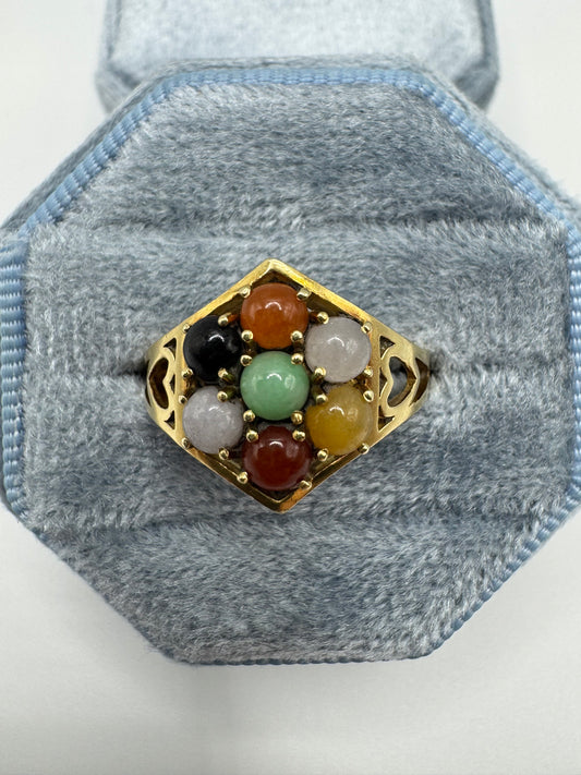14ct gold multi-coloured jade cluster ring