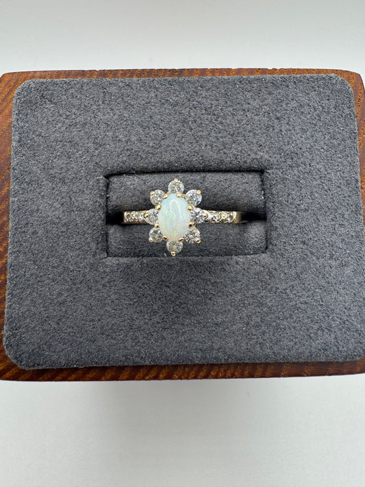 9ct gold opal and cz ring
