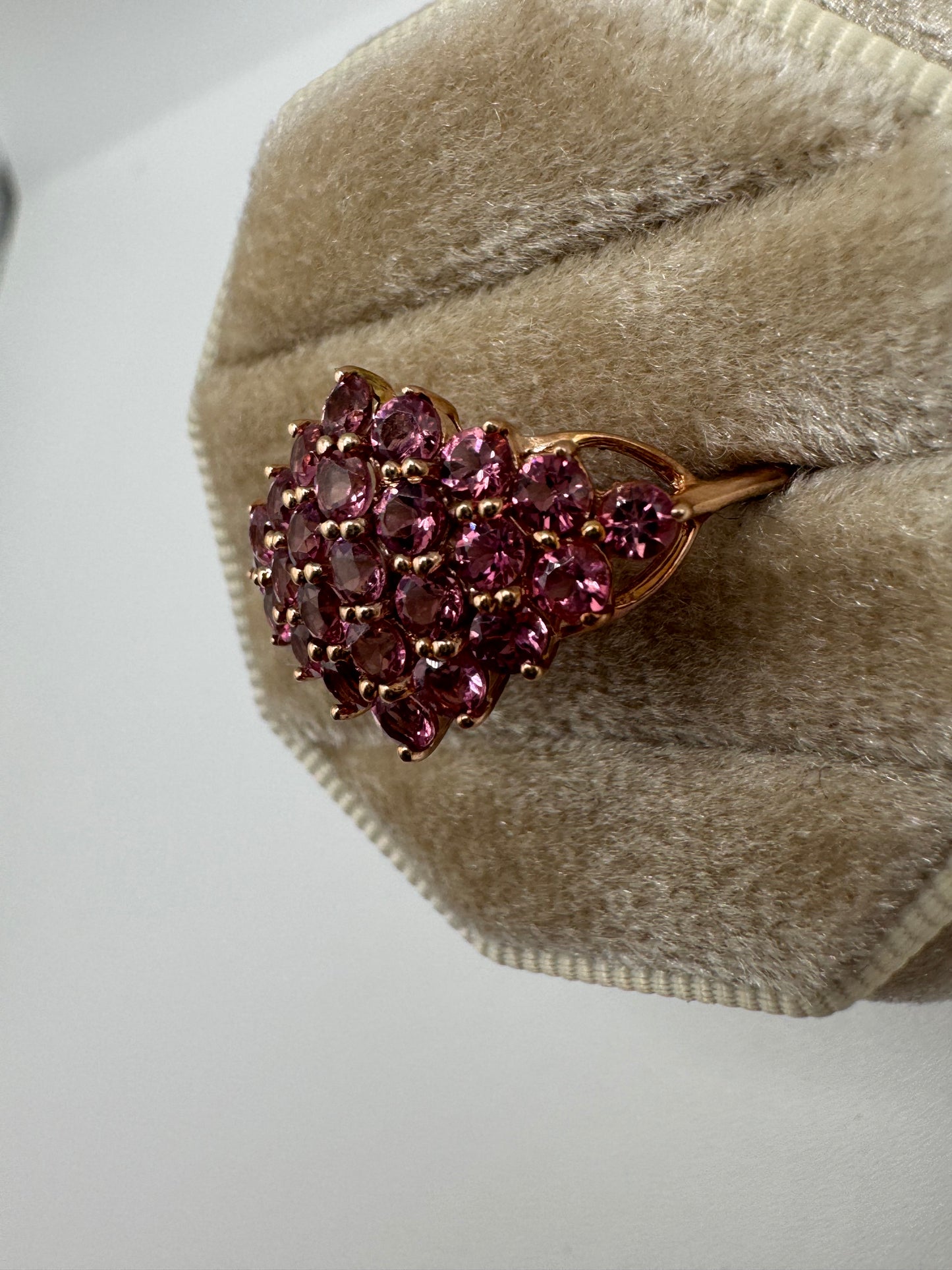 9ct rose gold pink sapphire cluster ring