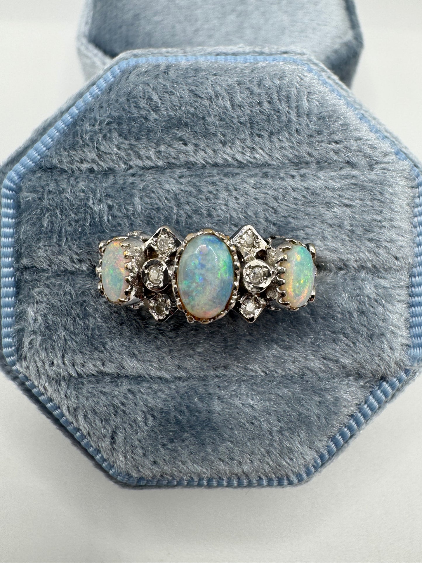 9ct two-tone gold opal and diamond ring