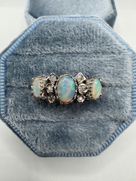 9ct two-tone gold opal and diamond ring