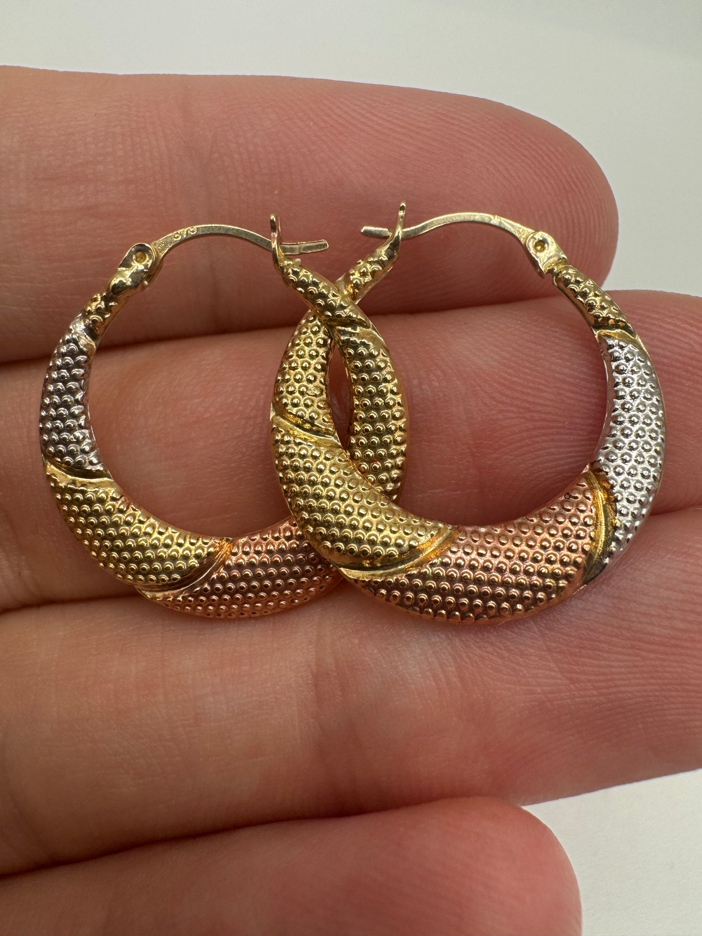 9ct tri-gold creole earrings