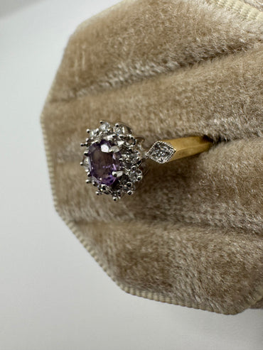 9ct gold amethyst and diamond ring