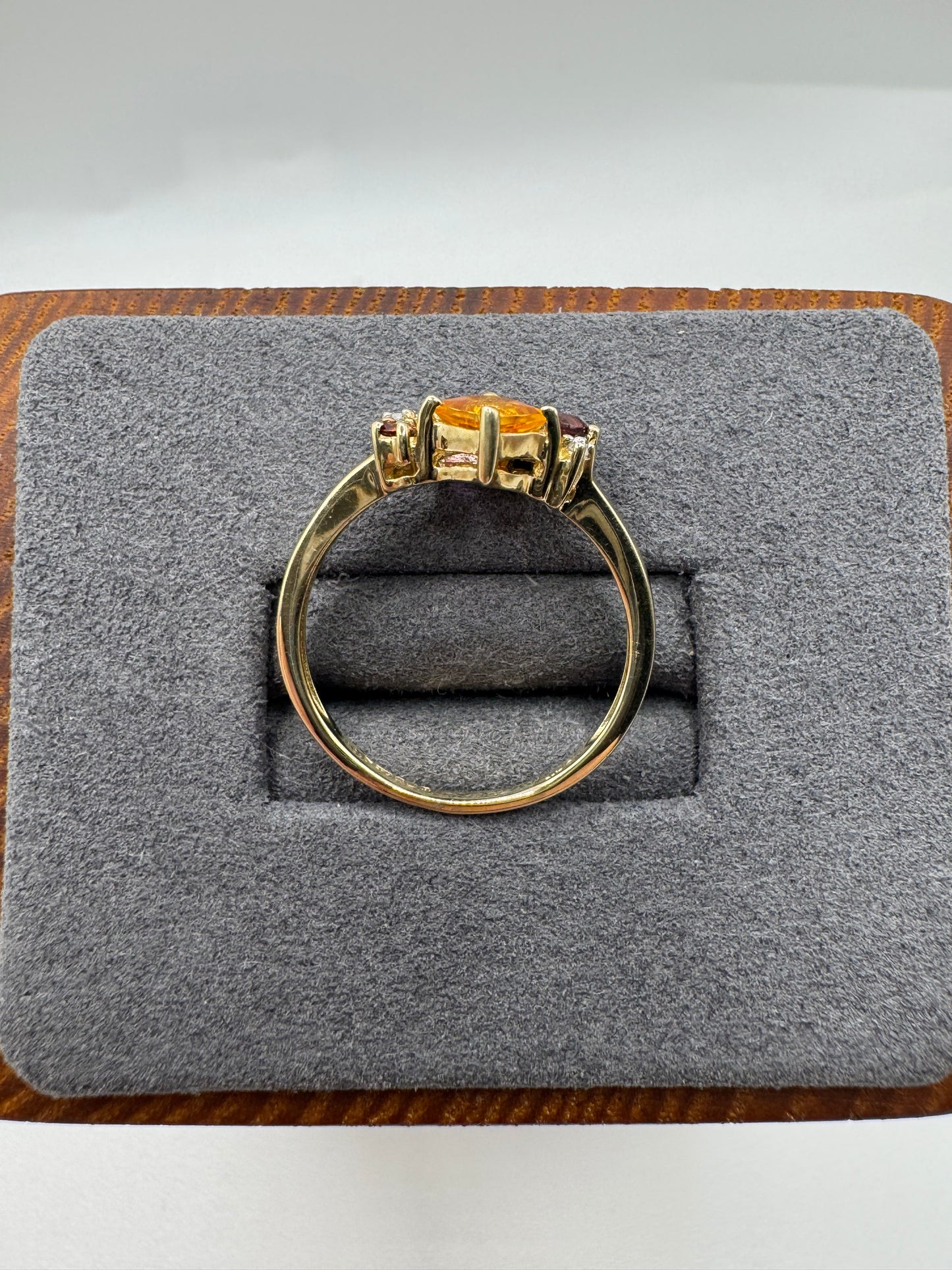 9ct gold amethyst, citrine, garnet and diamond ring