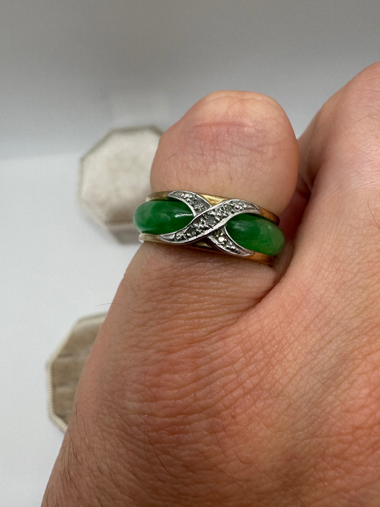 9ct gold Jade and diamond ring