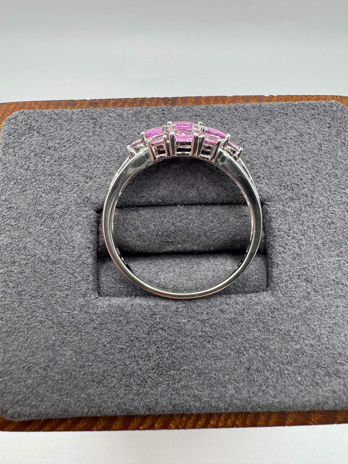 9ct white gold pink sapphire and diamond ring