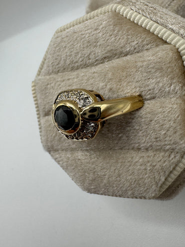9ct gold black and white diamond cluster ring