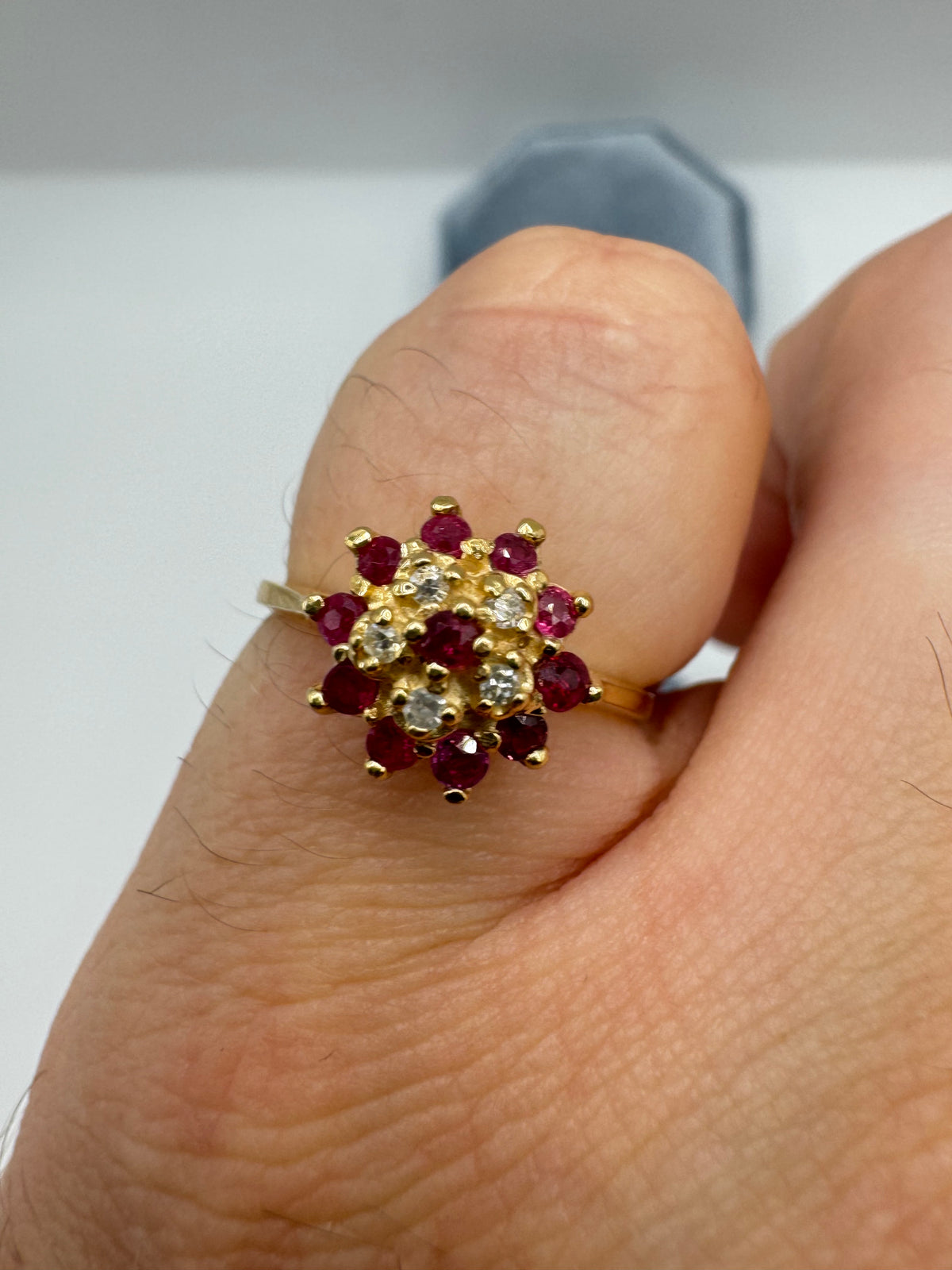 14ct gold ruby and diamond cluster ring