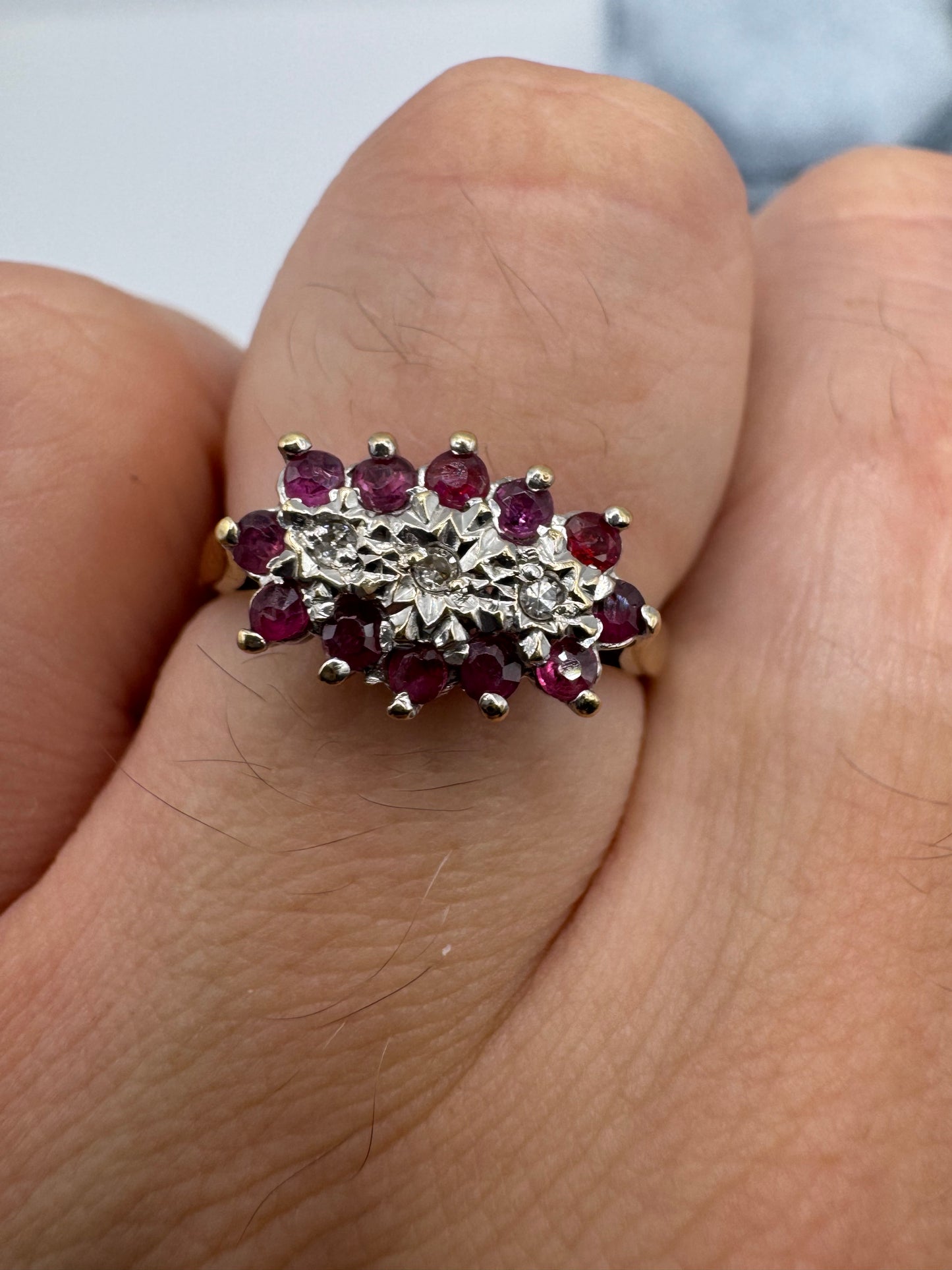 9ct gold ruby and diamond ring