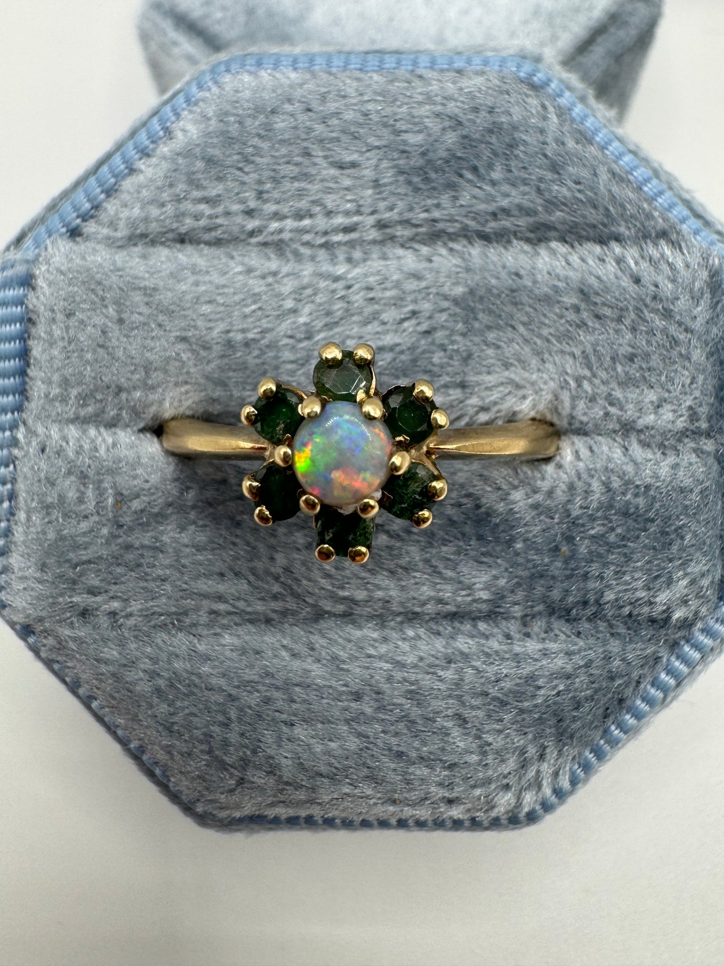 9ct gold opal and emerald ring