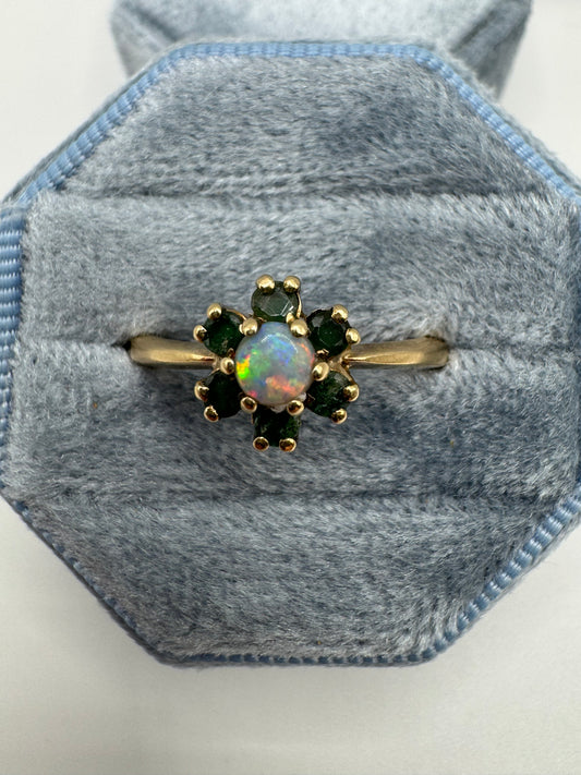 9ct gold opal and emerald ring