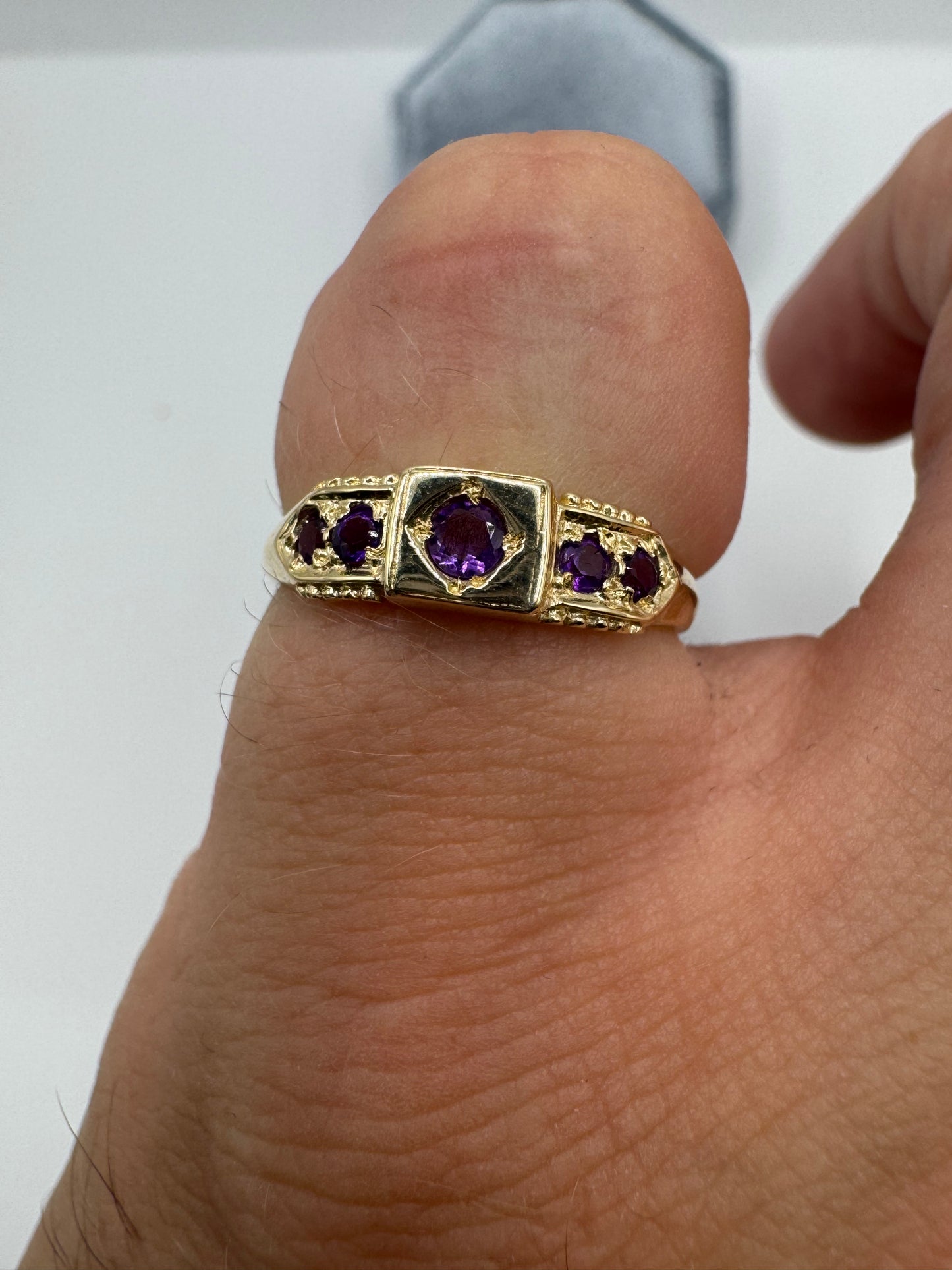 9ct gold 5 stone amethyst gypsy ring