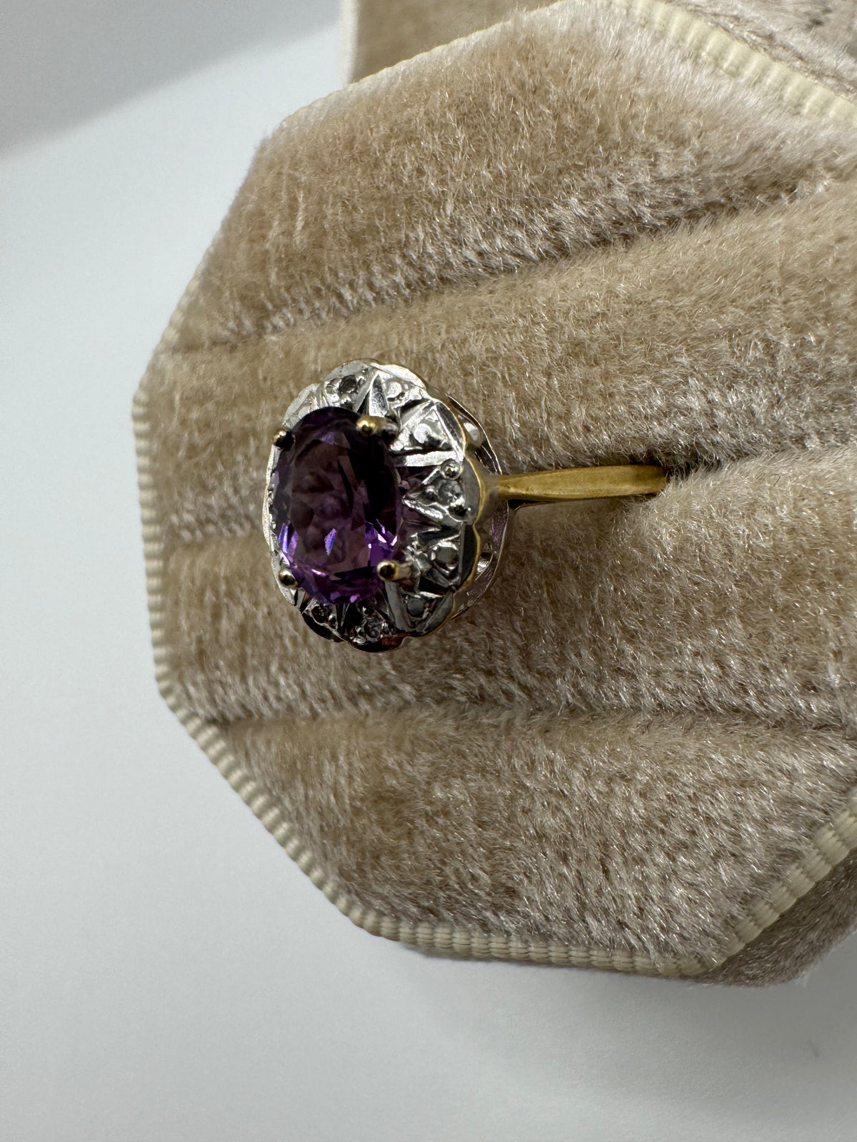 9ct gold amethyst and diamond ring