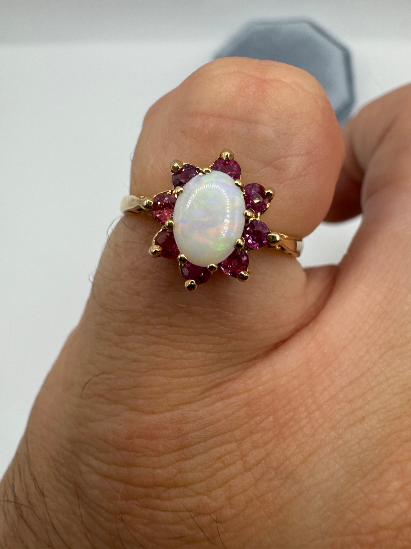 9ct gold opal and ruby cluster ring