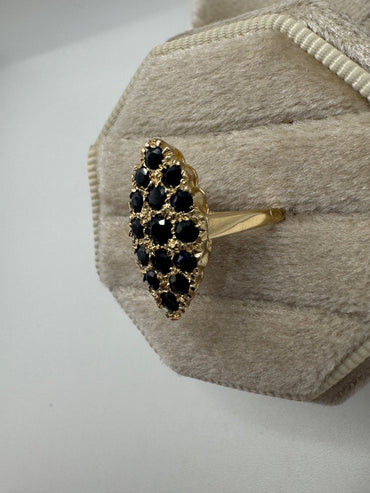 9ct gold sapphire navette ring
