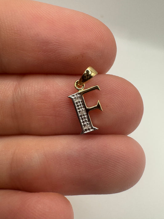 9ct gold diamond initial F pendant