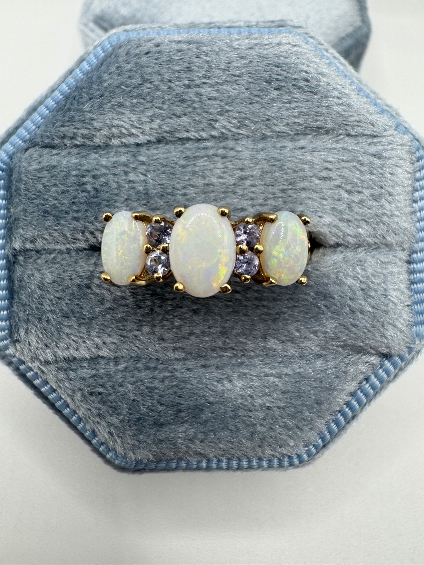 9ct gold opal and tanzanite ring