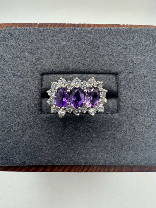 9ct gold amethyst and cz cluster ring