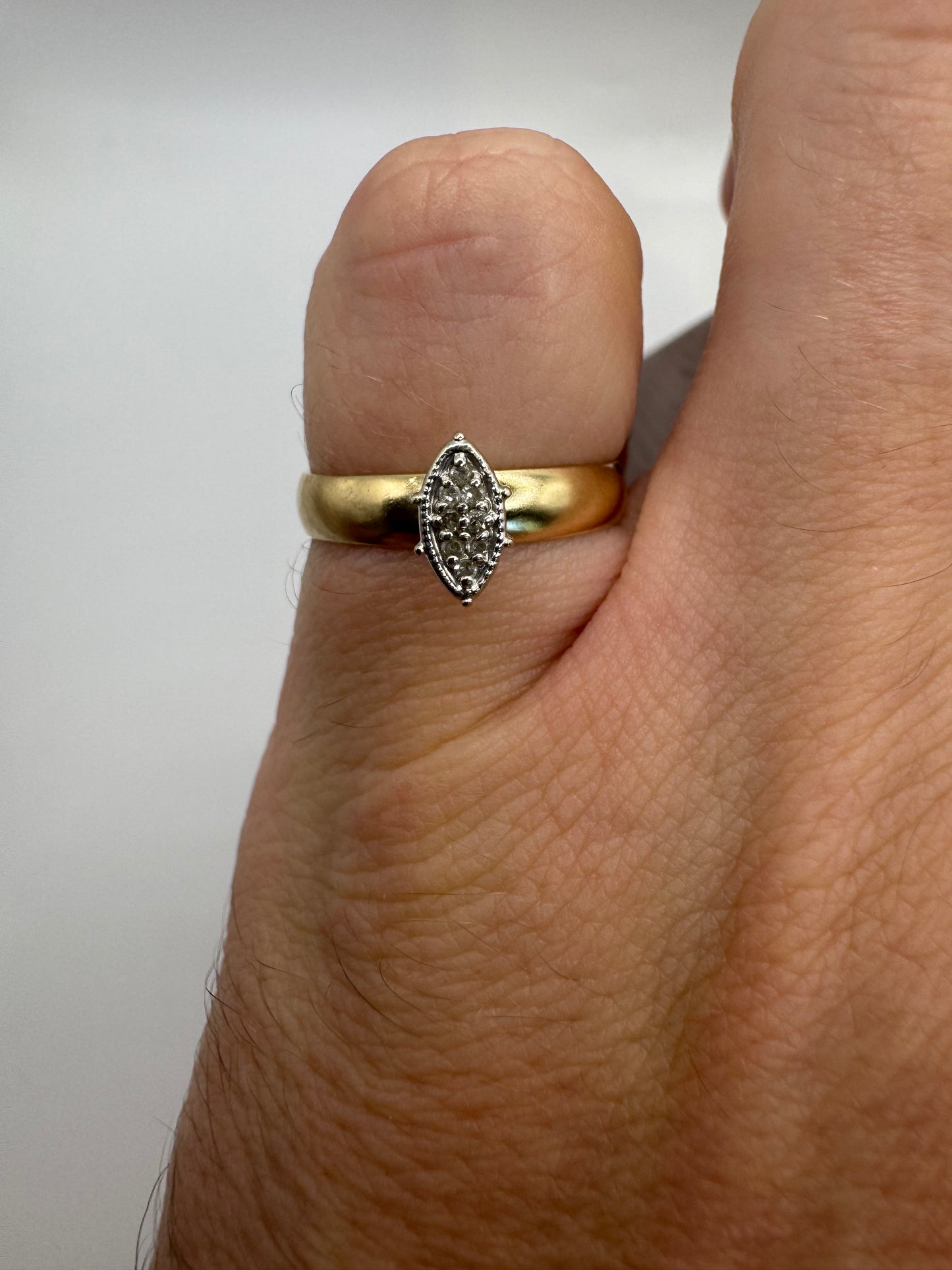 9ct gold diamond navette ring