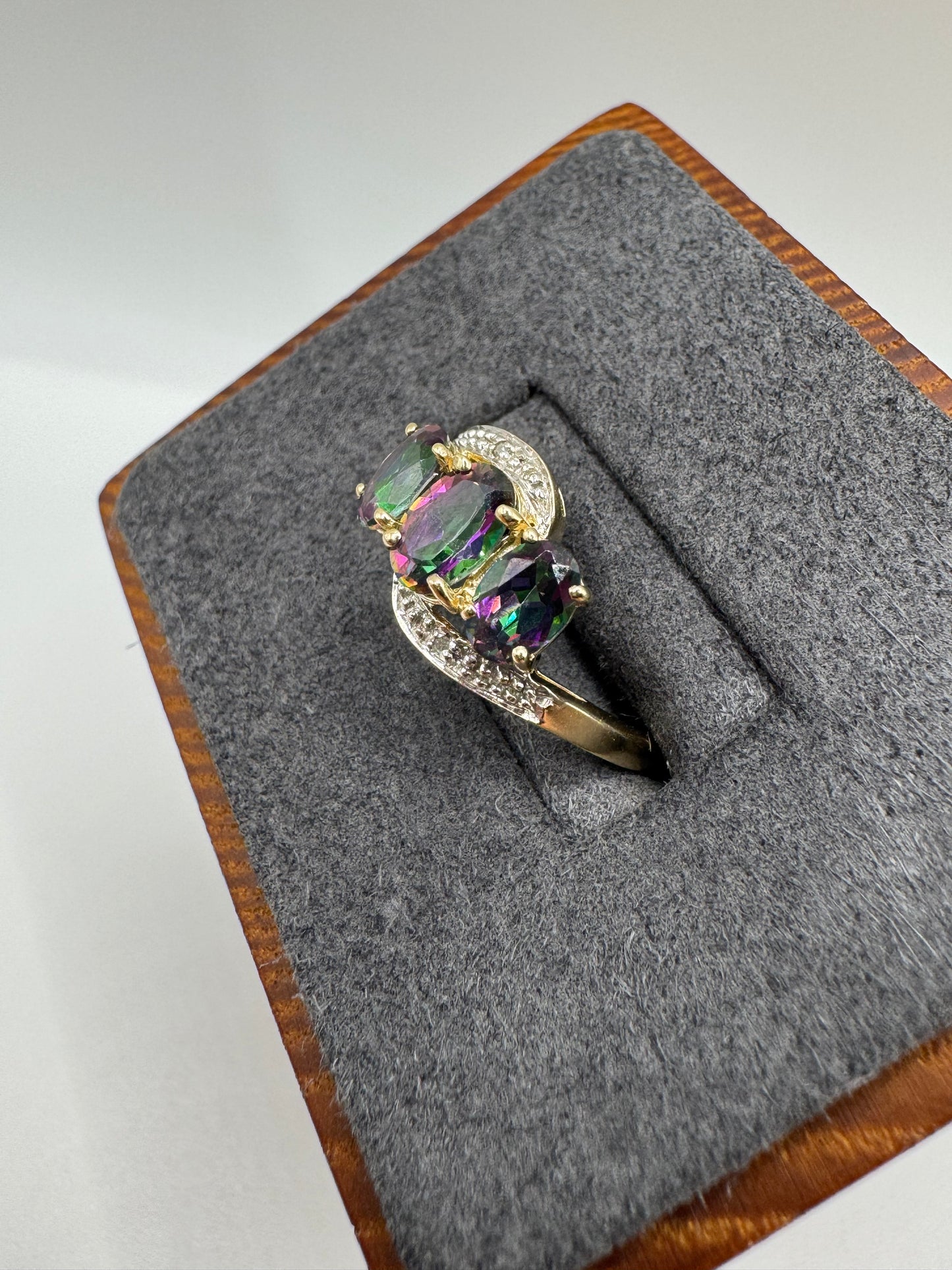 9ct gold mystic topaz and diamond ring