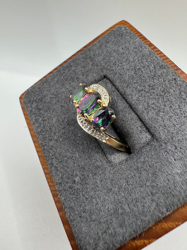 9ct gold mystic topaz and diamond ring