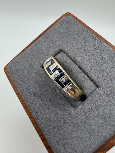 9ct gold sapphire and diamond Greek key ring