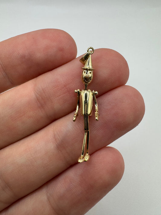 9ct gold articulated puppet pendant