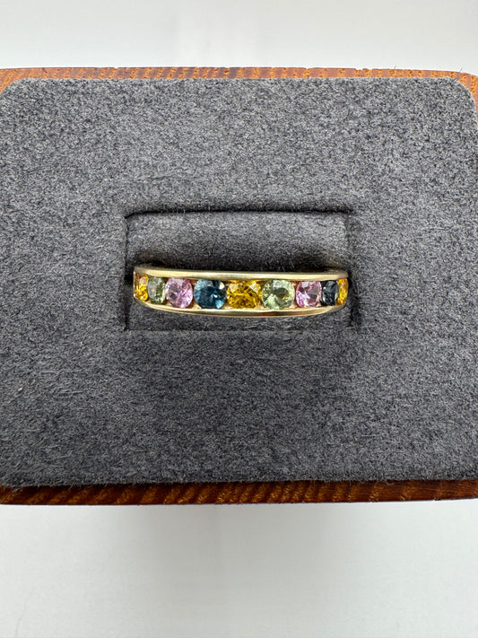 9ct gold multi-coloured sapphire half eternity ring
