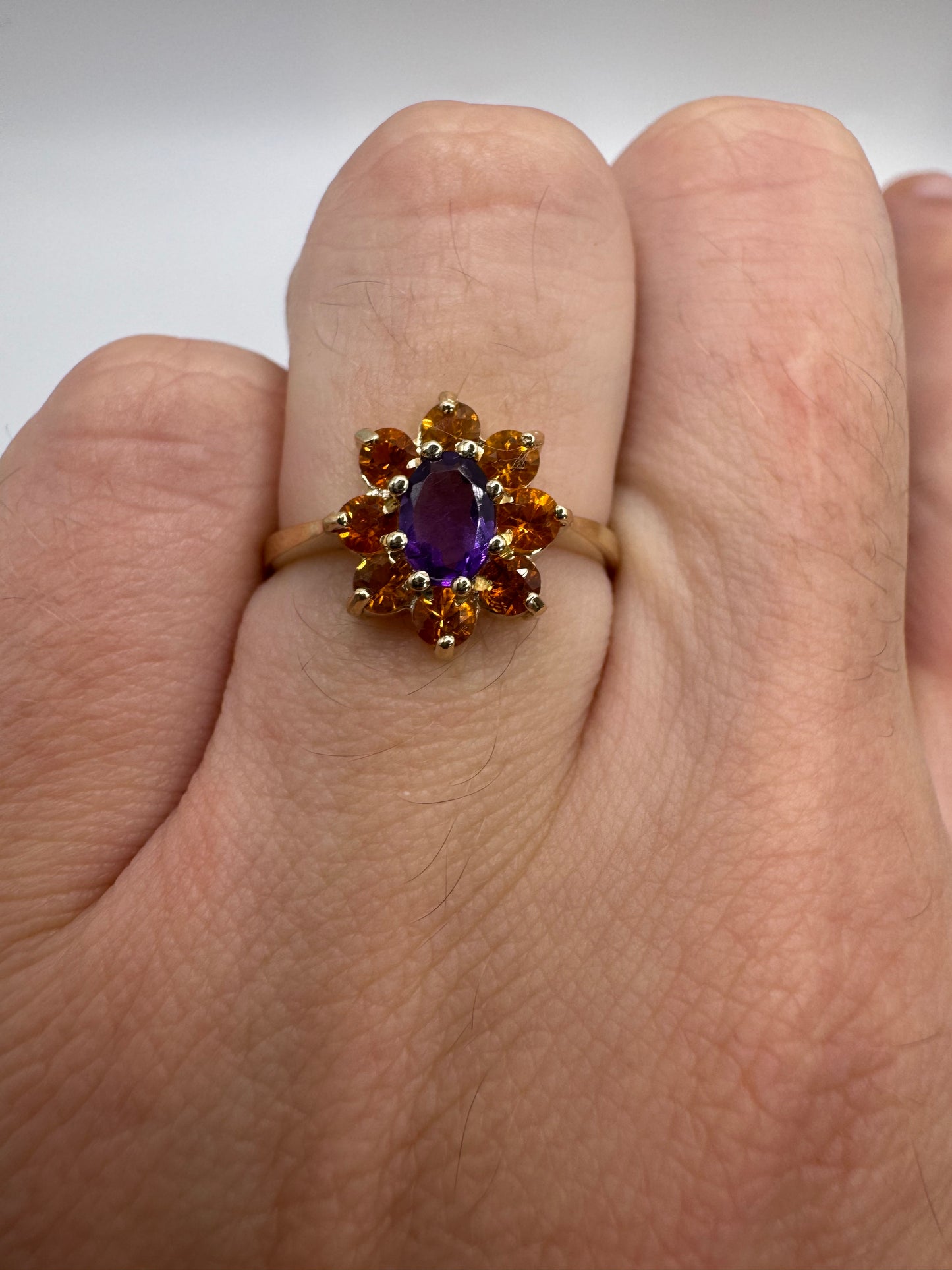 9ct gold amethyst and citrine cluster ring