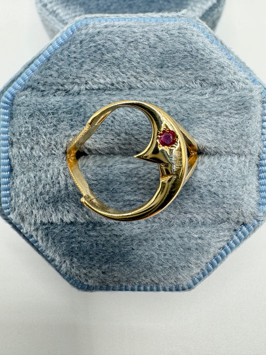 9ct gold ruby moon ring