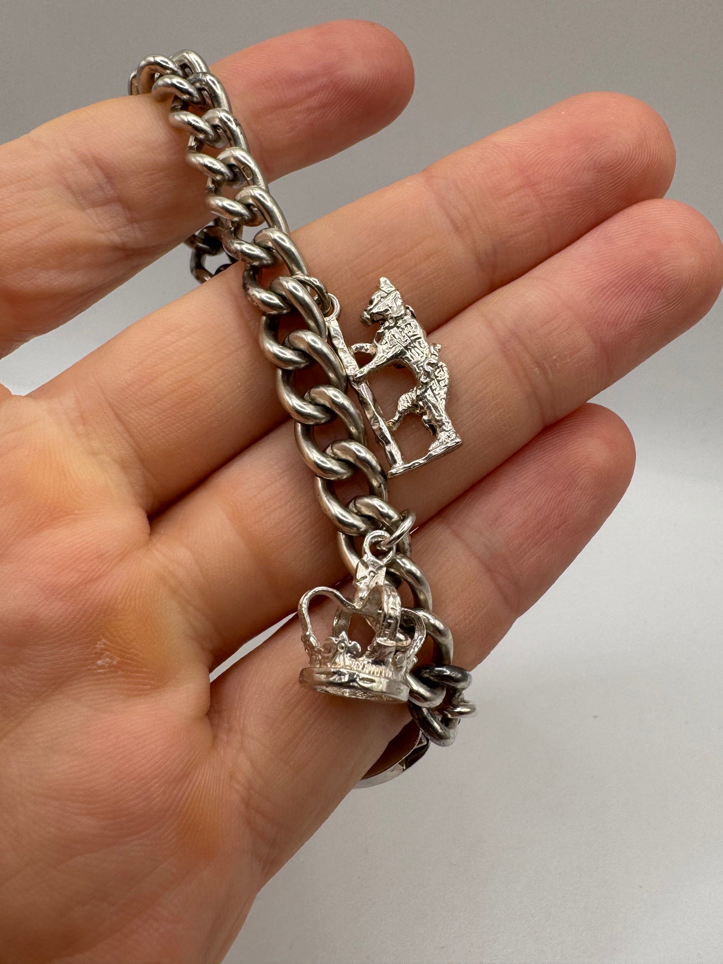 Silver charm bracelet including silver padlock