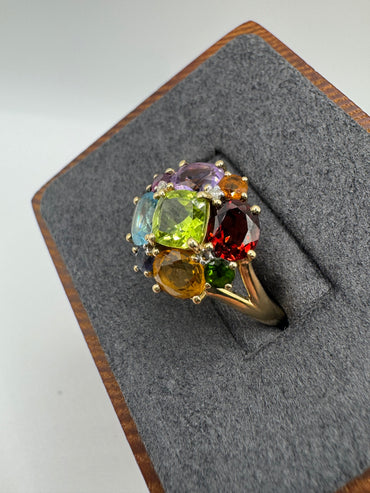 9ct gold multi-gem and diamond ring