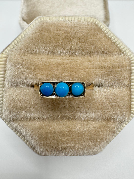 Antique 9ct rose gold turquoise ring
