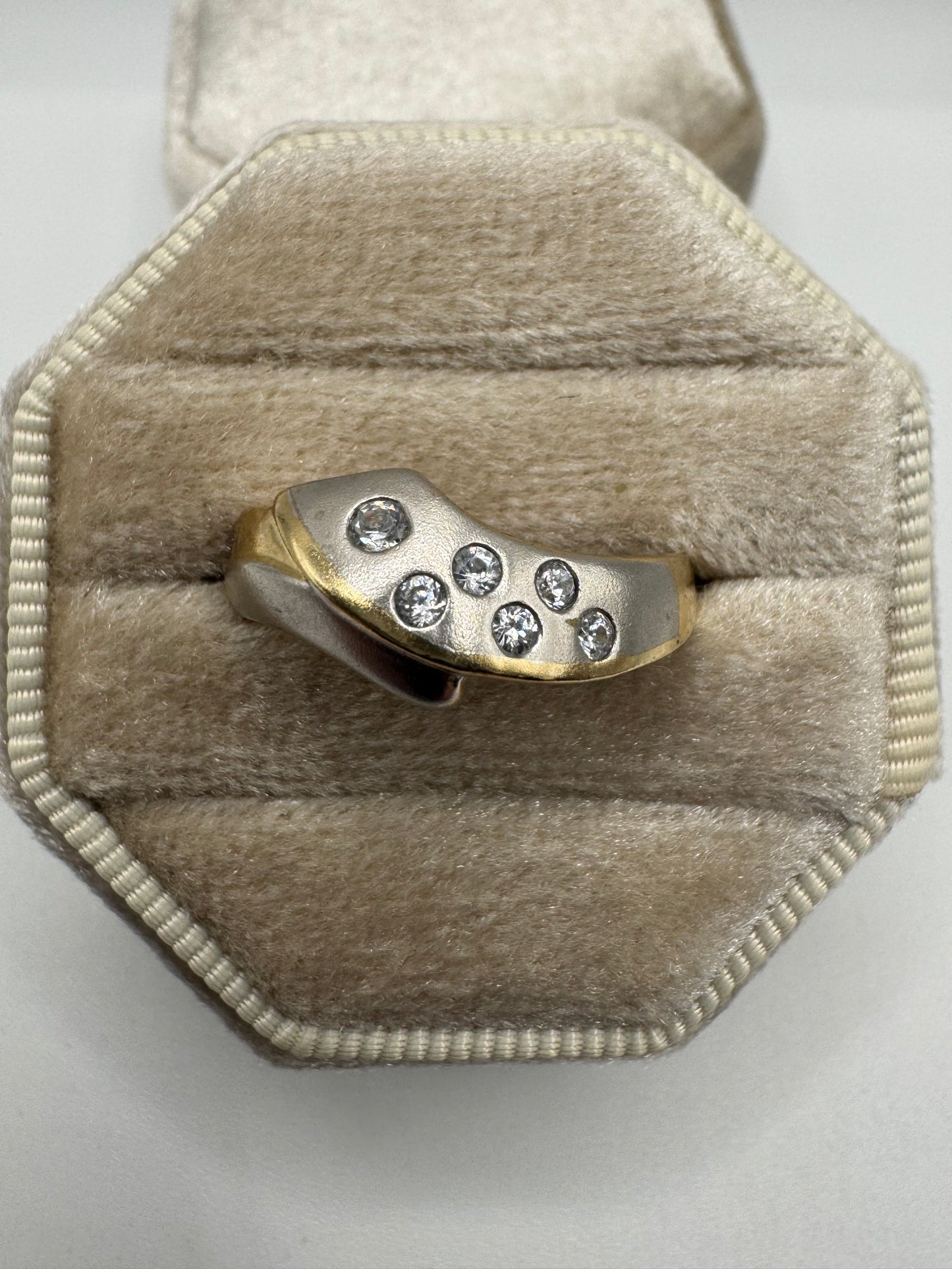 9ct two-tone gold unusual style cz ring