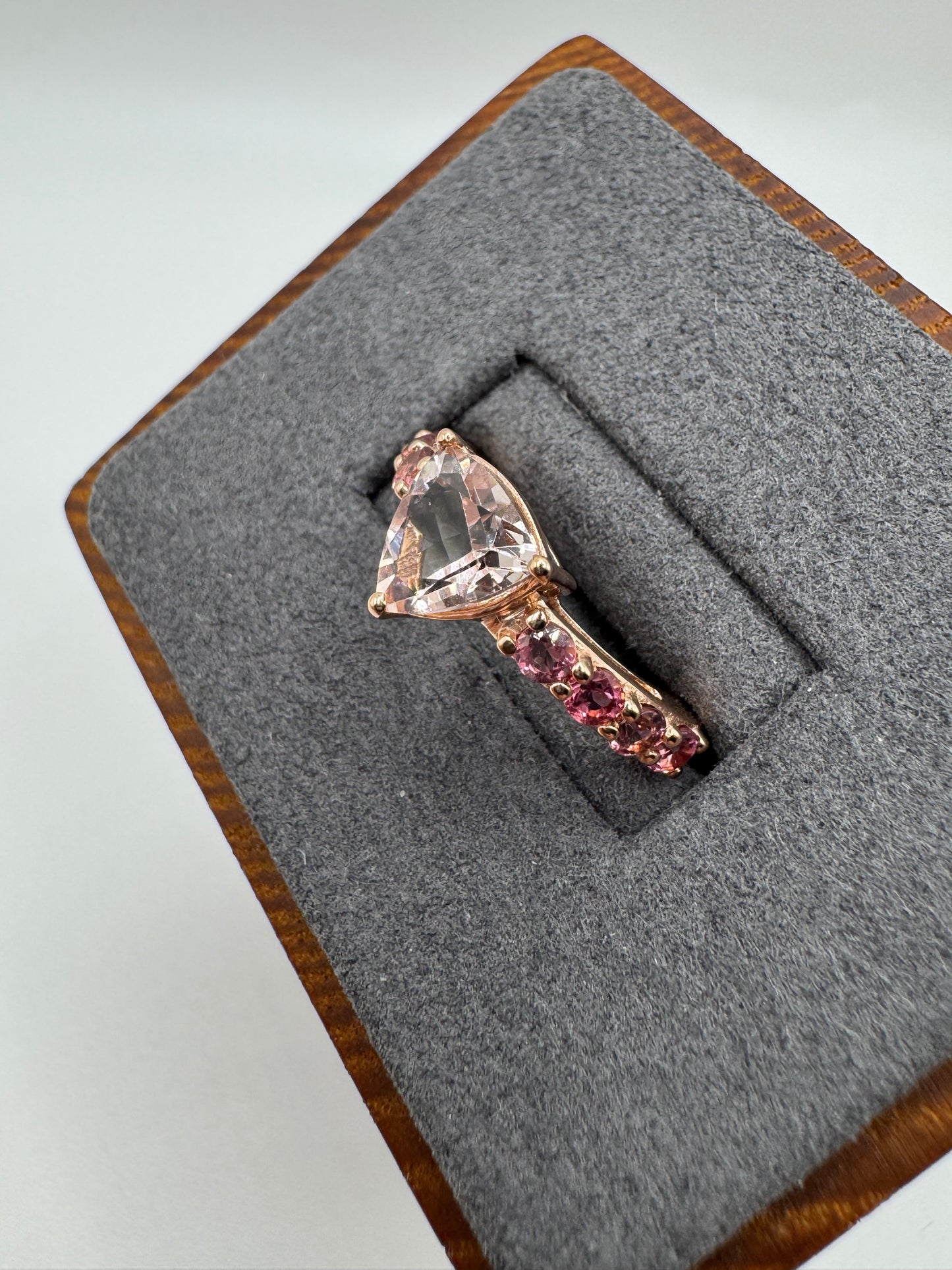 9ct rose gold morganite and pink sapphire half eternity ring
