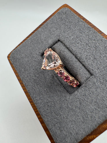 9ct rose gold morganite and pink sapphire half eternity ring