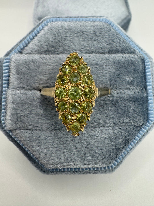 9ct gold peridot navette ring