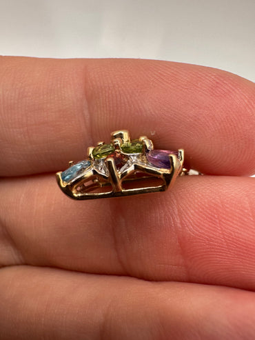 9ct gold multi-gem and diamond pendant