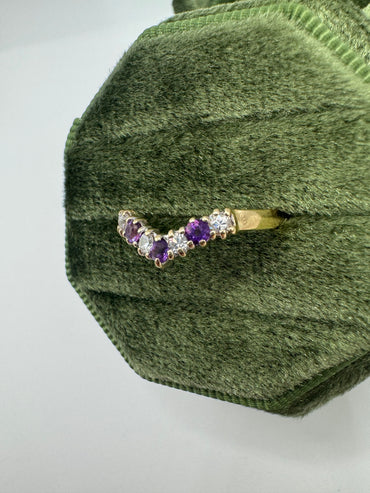 9ct gold amethyst and cz wishbone ring
