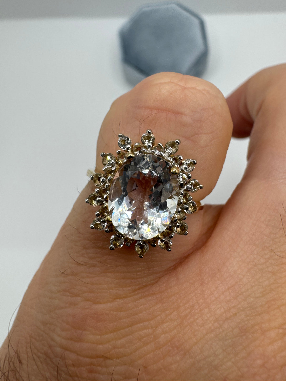 9ct gold aquamarine and zircon cluster ring